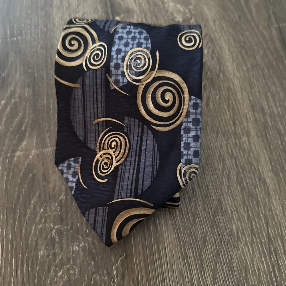 Braggi by Louis Raphael Men's Tie Blue Gold Abstract Geometric Necktie